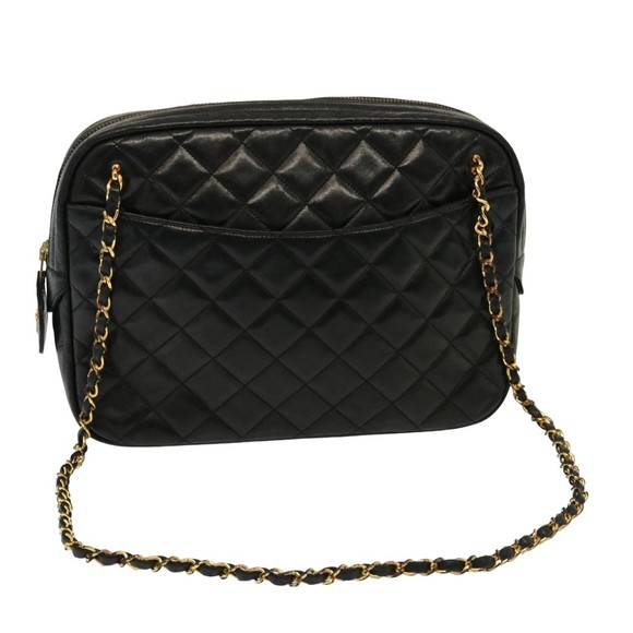 CHANEL Matelasse Chain Shoulder Bag Lamb Skin Black CC Auth yk12436 - Picture 1 of 16